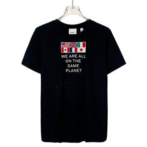 Burberry Black Cotton Round Neck Short Sleeve T-Shirt W/ Flag & Text Print Size
